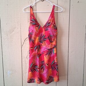 Vibrant Tropical Print One Piece Swimsuit